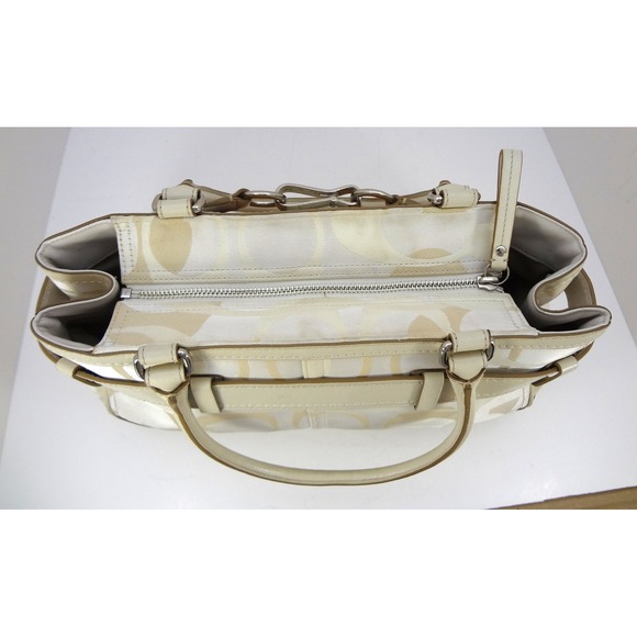 Coach Hampton Signature Cream White Canvas Stripe Satchel Shoulder Bag Buckle - Picture 7 of 11